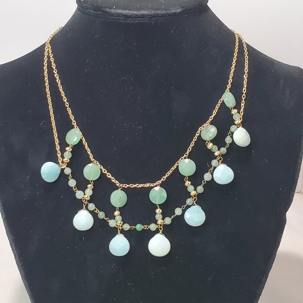 Banana Republic Gold Emerald Necklace with Natural Stones and Round Beads